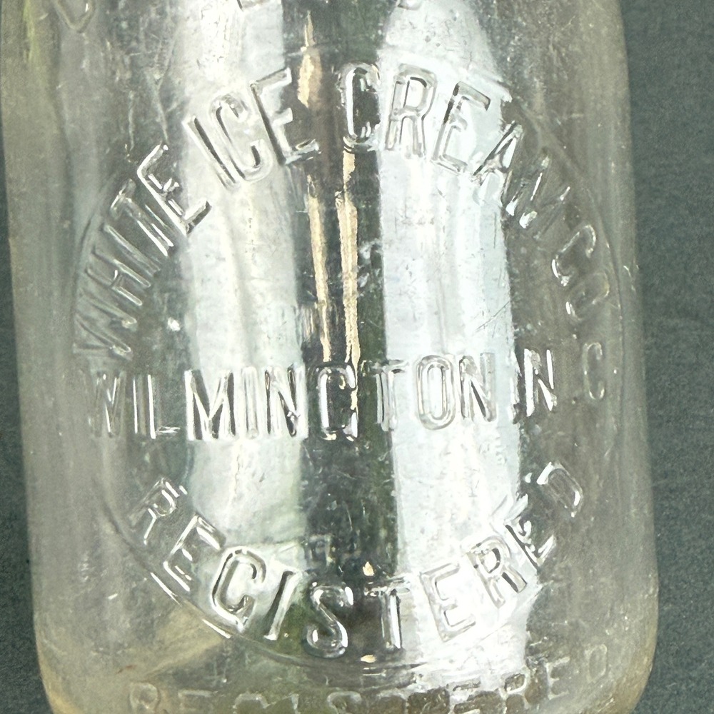 White Ice Cream Co Wilmington NC One Quart Milk Bottle Vintage Glass